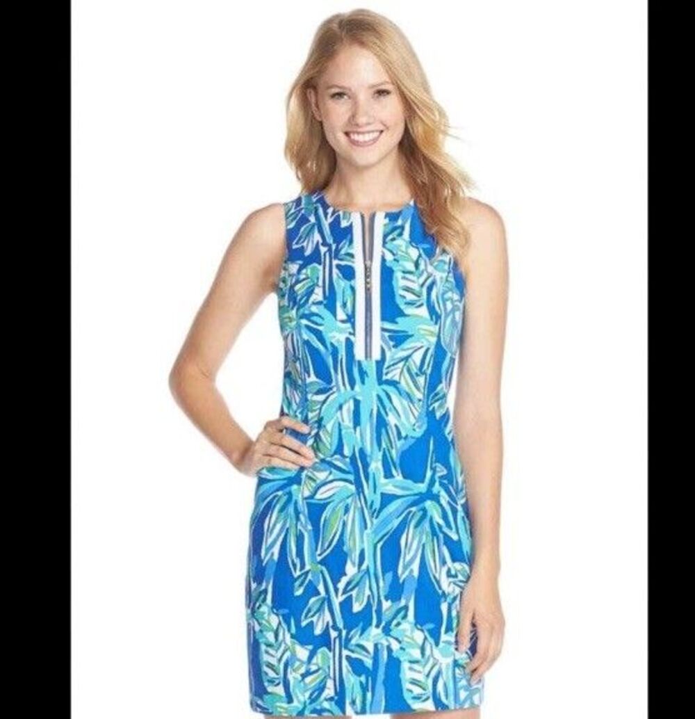 Lilly Pulitzer Penelope Blue Crush Bamboom Zip Cut out Shift Dress Size 8